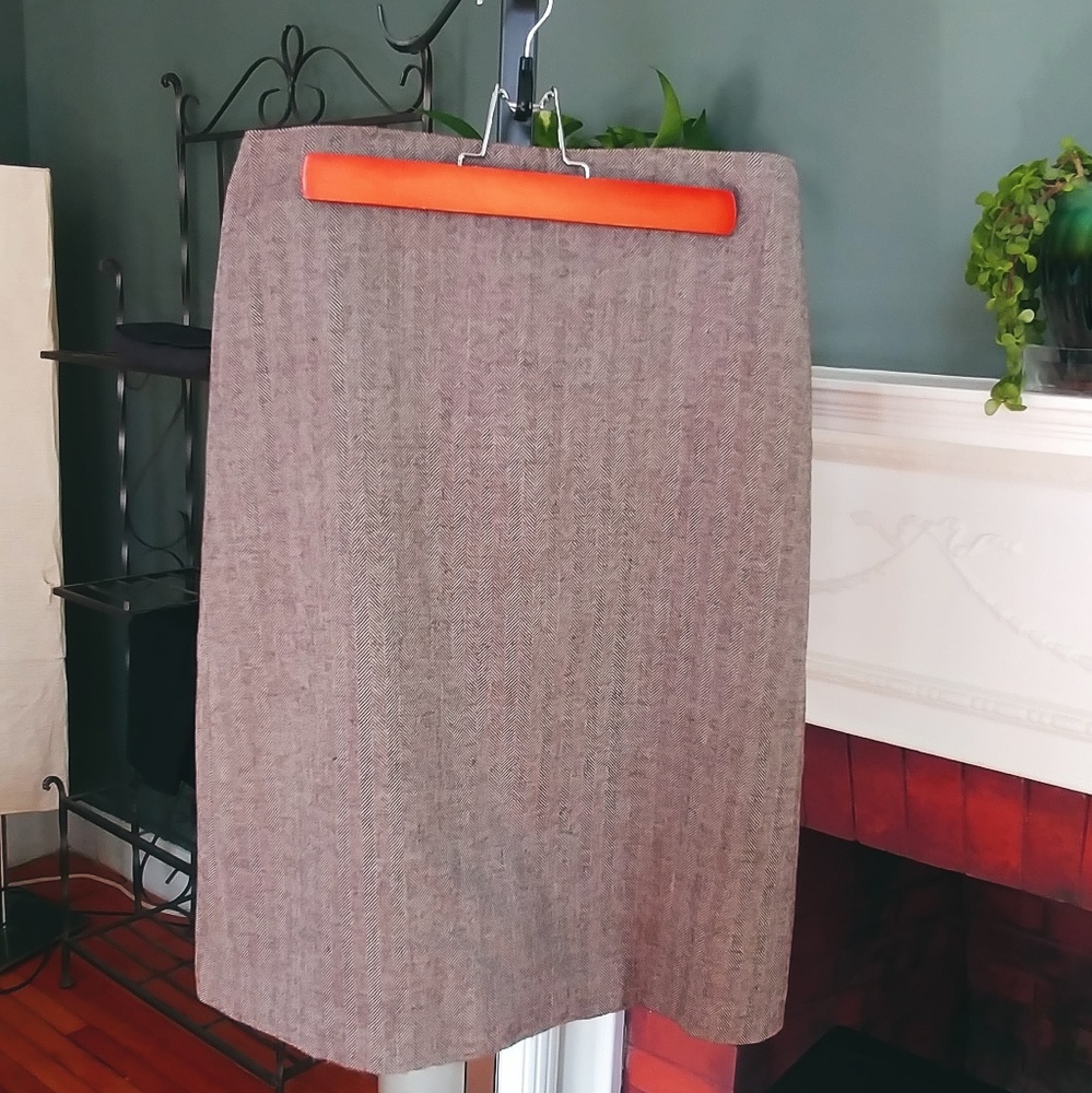 Brown herringbone wool pencil skirt